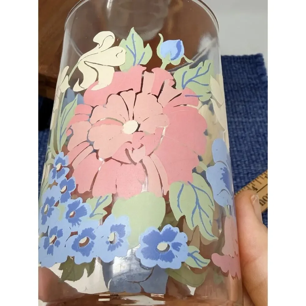 Set of 2 Multicolor Floral Pattern Glass Drinking Tumblers Decorated Design